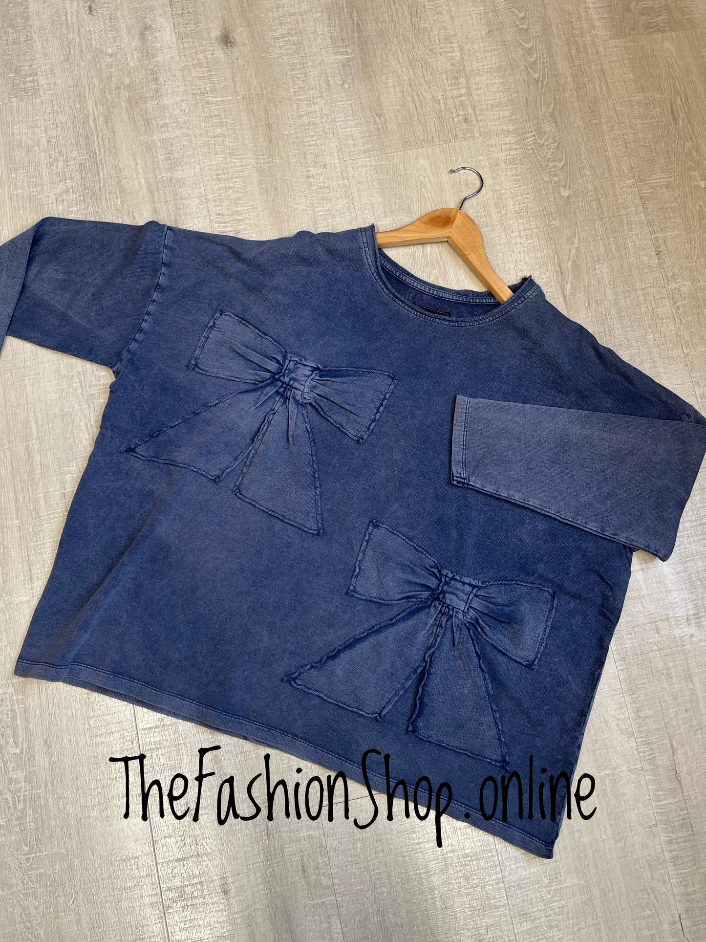Imogen denim blue bow sweatshirt 10-14 and 16-20