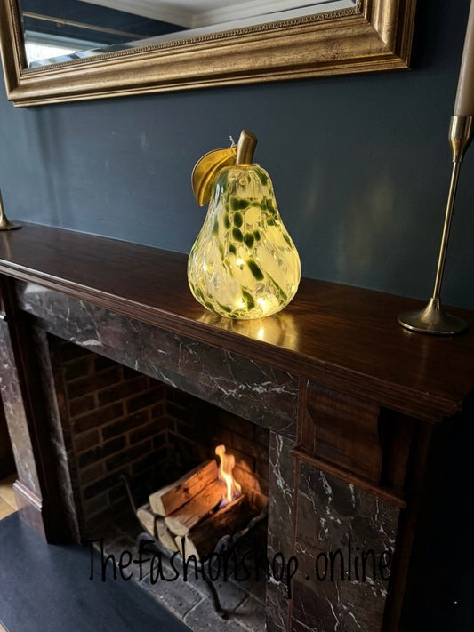 Diamond Cut LED Pear in Mottle Green