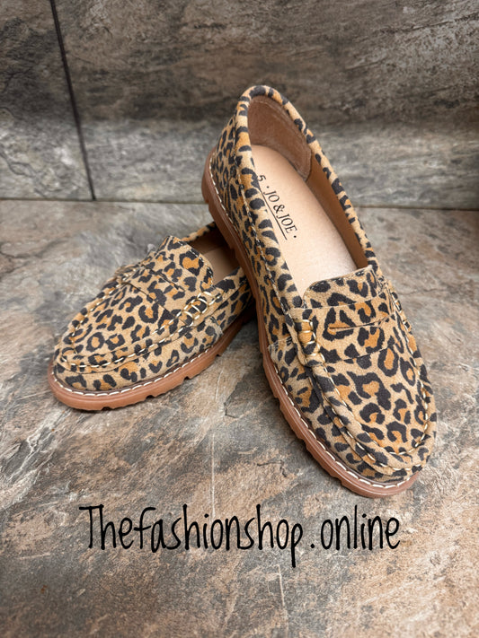 Jo & Joe leopard Shore leather suede loafer sizes 4-8 (37-41)