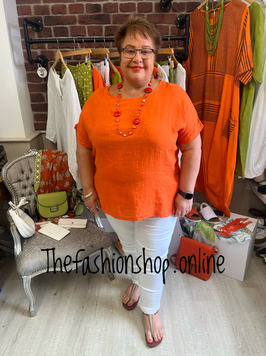 Kali orange keyhole linen top 16-22
