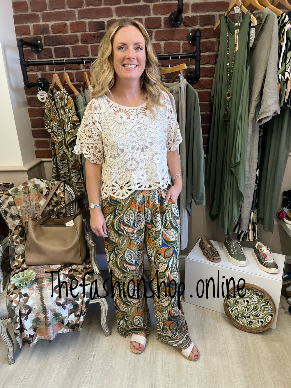 Naomi leaf border print trousers sizes 12, 14 and 16