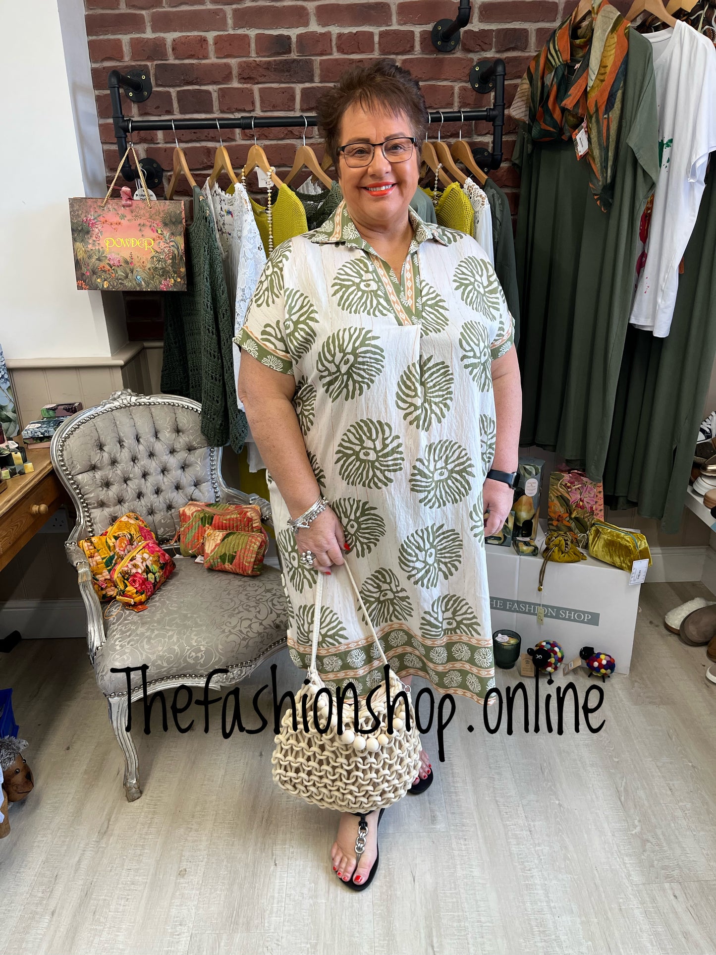 Cairo khaki and cream tunic dress 14-22