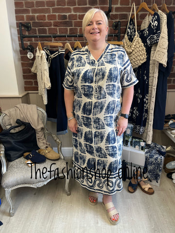 Carla navy and cream print tunic dress 12-18