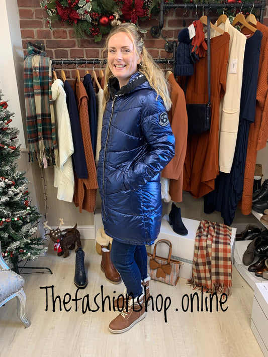 Blue metallic quilted padded coat 8-14