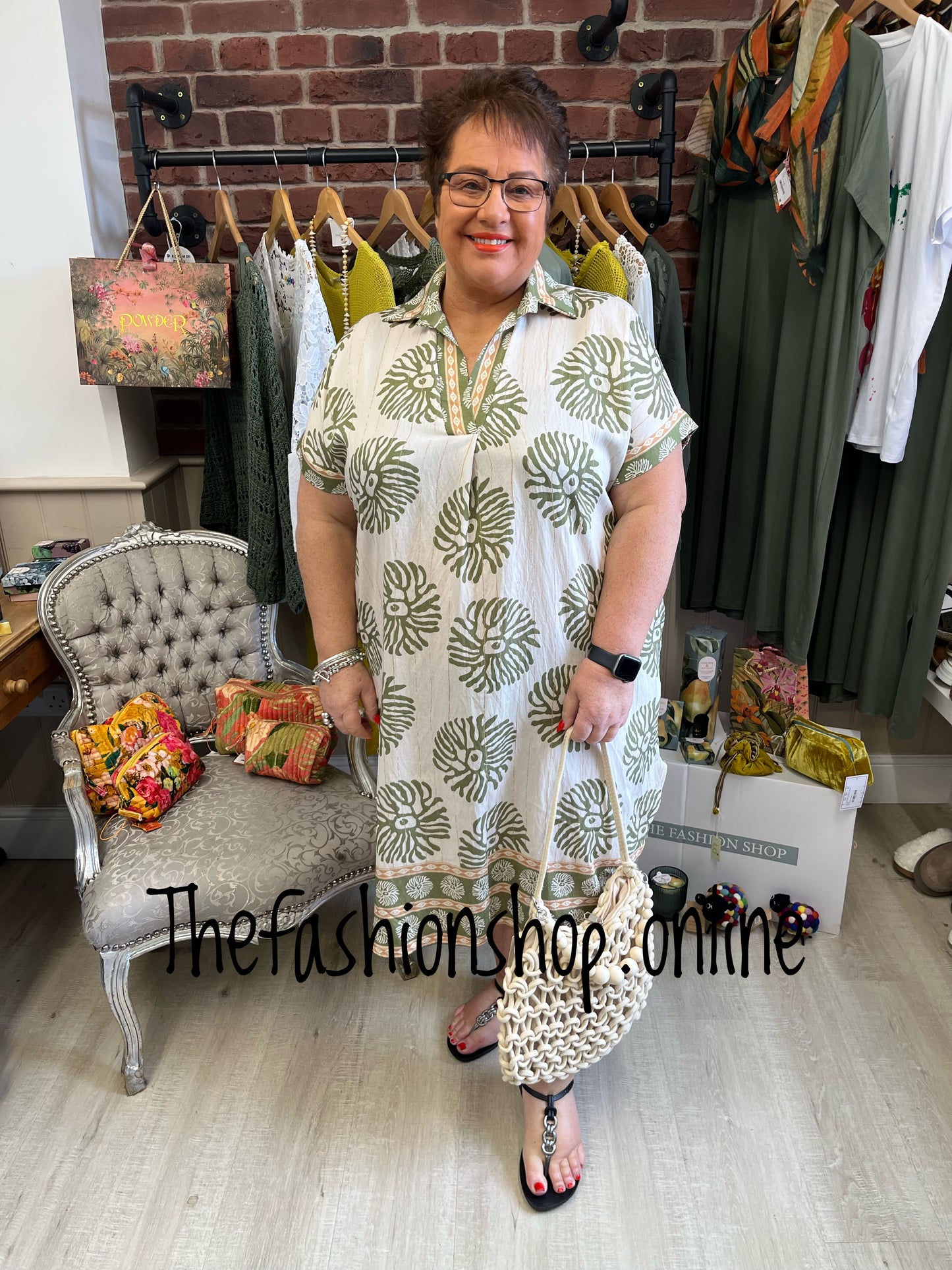 Cairo khaki and cream tunic dress 14-22
