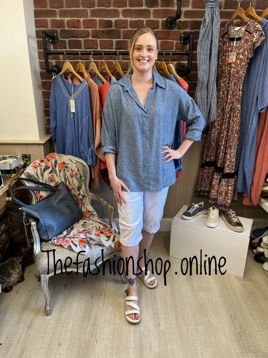 Moira denim blue linen mix blouse 12-18