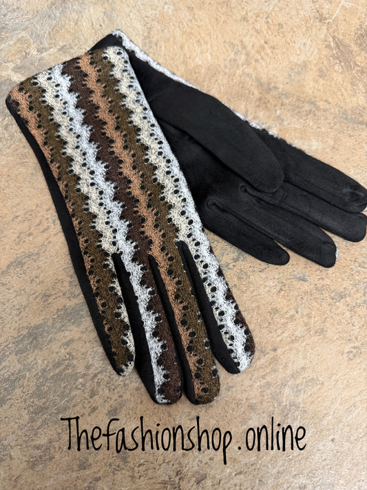 Autumn Brown Lace Print Gloves
