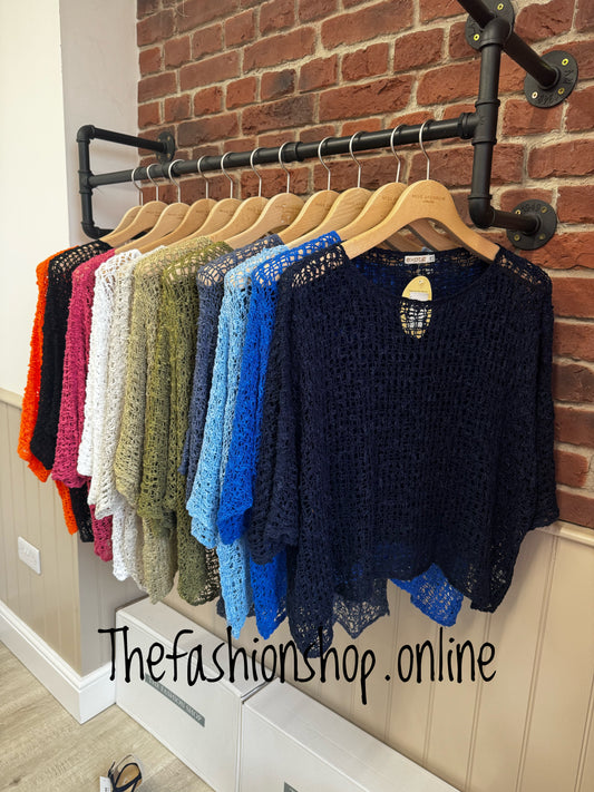 Navy popcorn open knit top 10-20