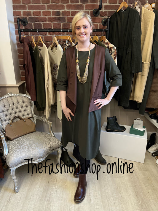 Brown jersey tailored asymmetric waistcoat 10-16