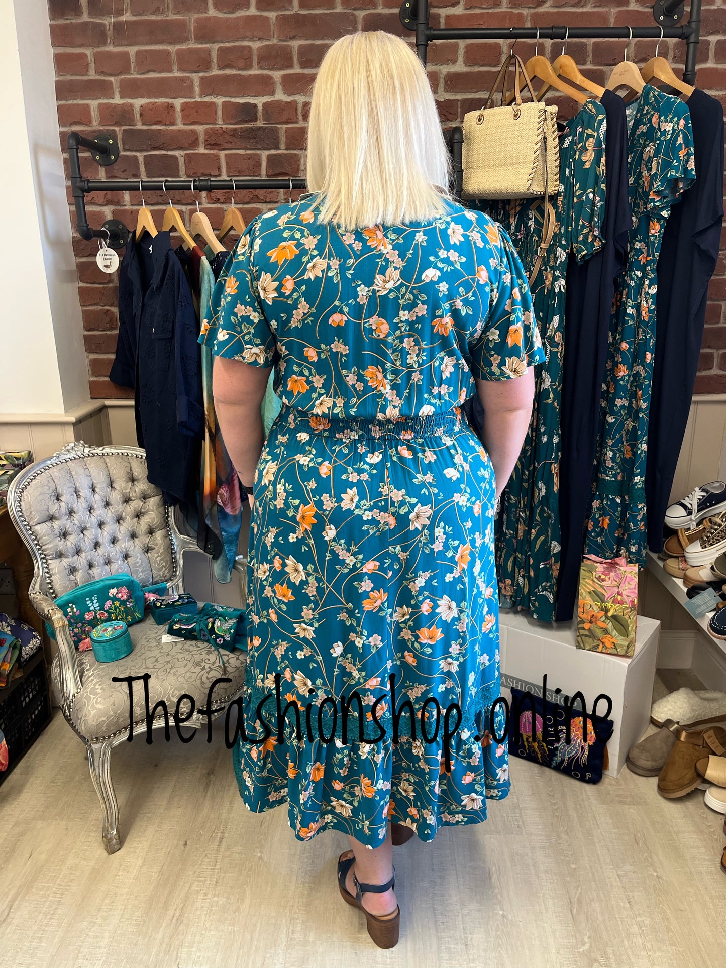 Stella Morgan teal floral print dress sizes 12-20