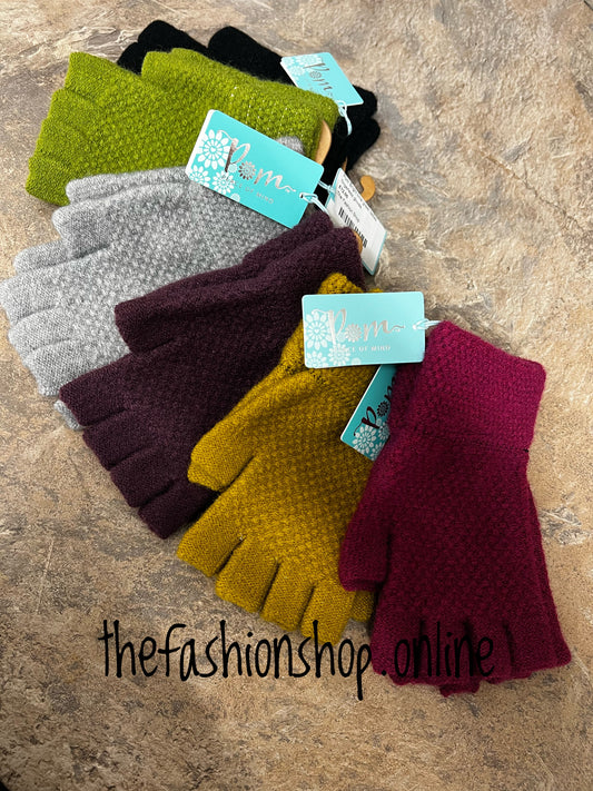 Pom Ladies Fingerless Knitted Gloves in 6 colours.