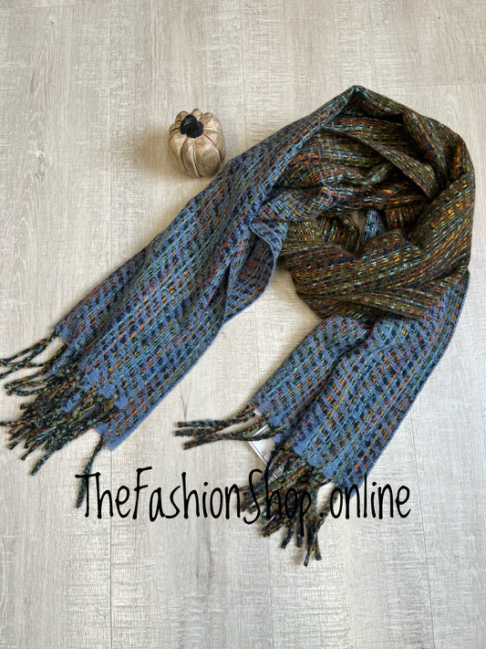 Blue and khaki ombre woven scarf