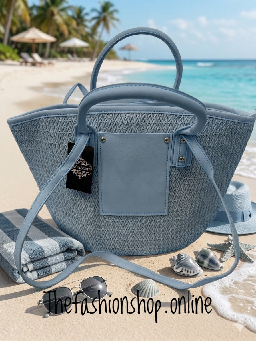 Beach Woven Tote Bag In Blue