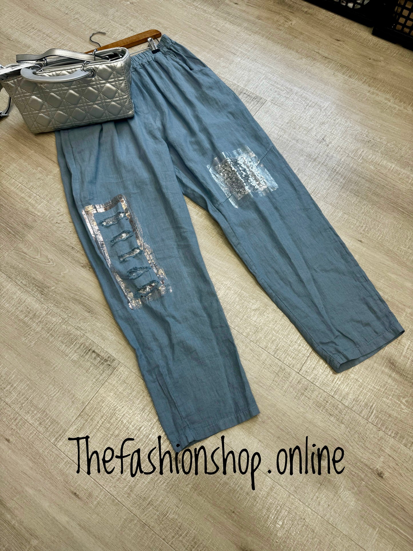 Denim blue linen mix sparkle trousers 8-14