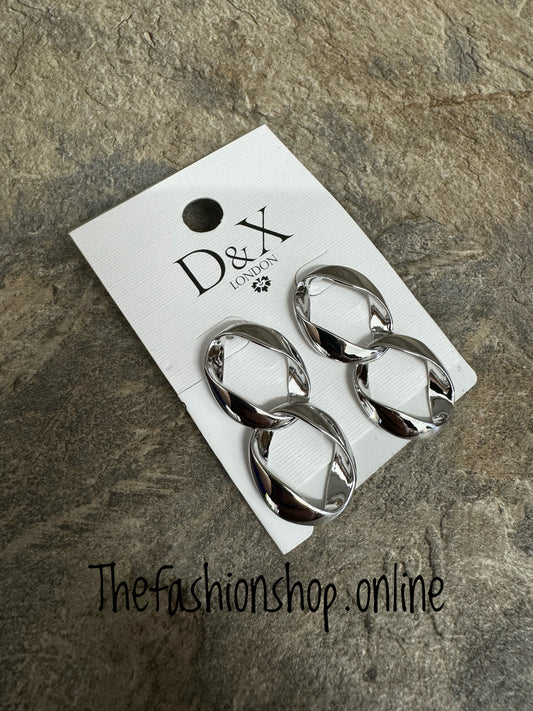 D&X Silver plated twisted circles drop earrings