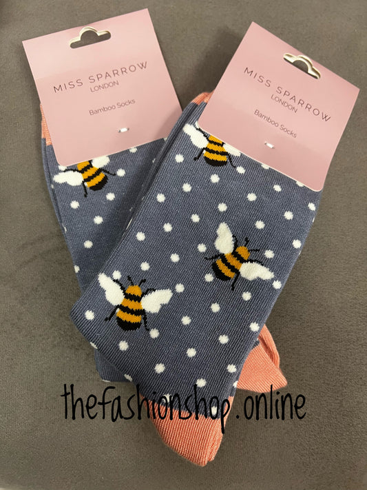 Miss Sparrow Cornflower Bumble Bees Bamboo socks 3-7