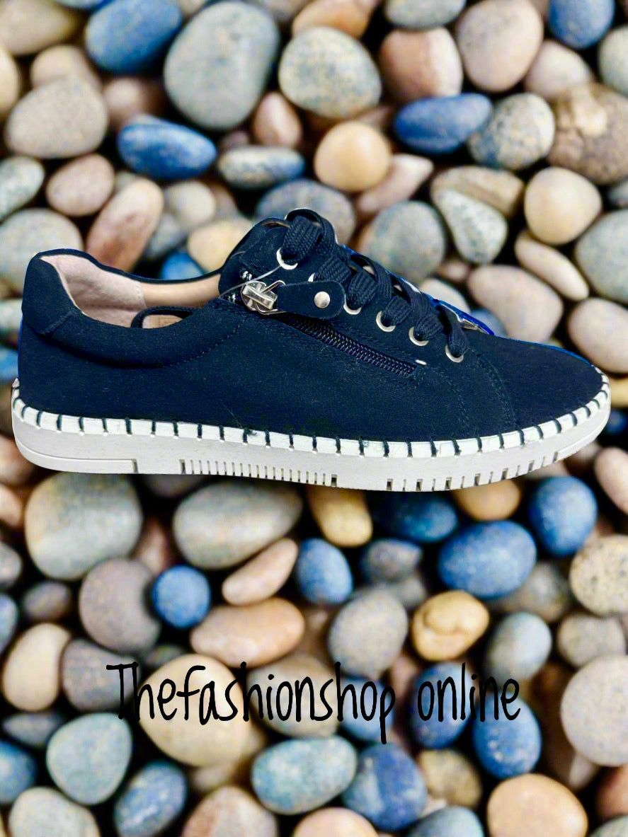 Jo & Joe Cadiz navy leather suede trainer sizes 4-8