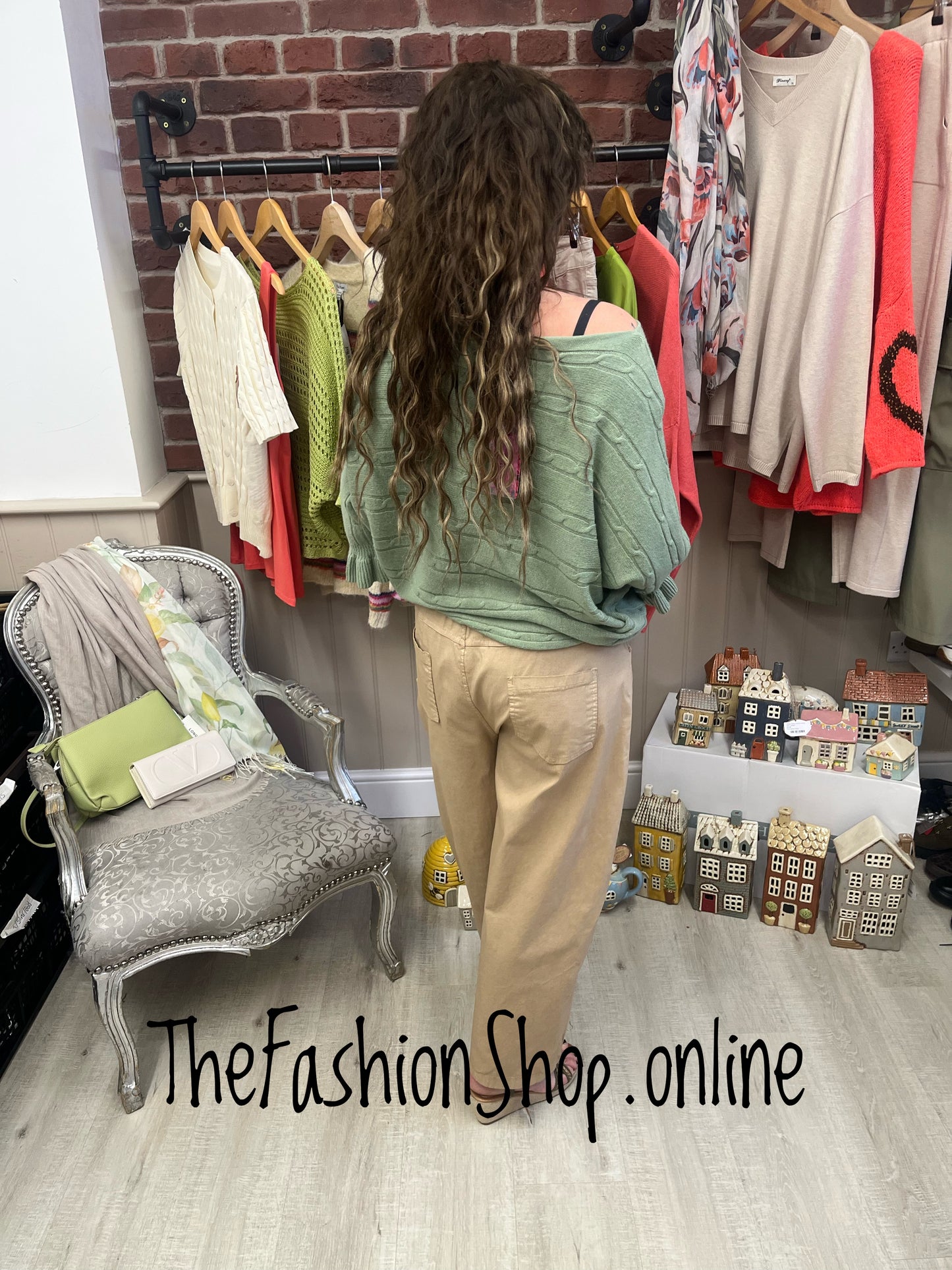 Eleanor sage green frill sleeve jumper 10-16