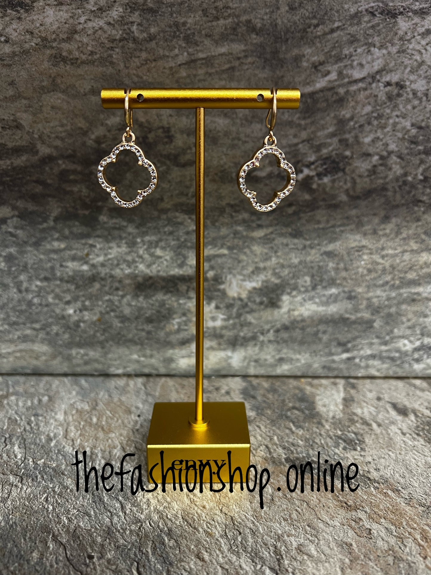 Envy gold crystal clover drop earrings
