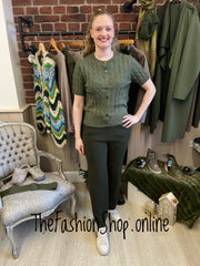 Jasmine khaki cable knit button top 8-16