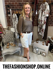 Carla cream linen mix shorts with belt  8-14