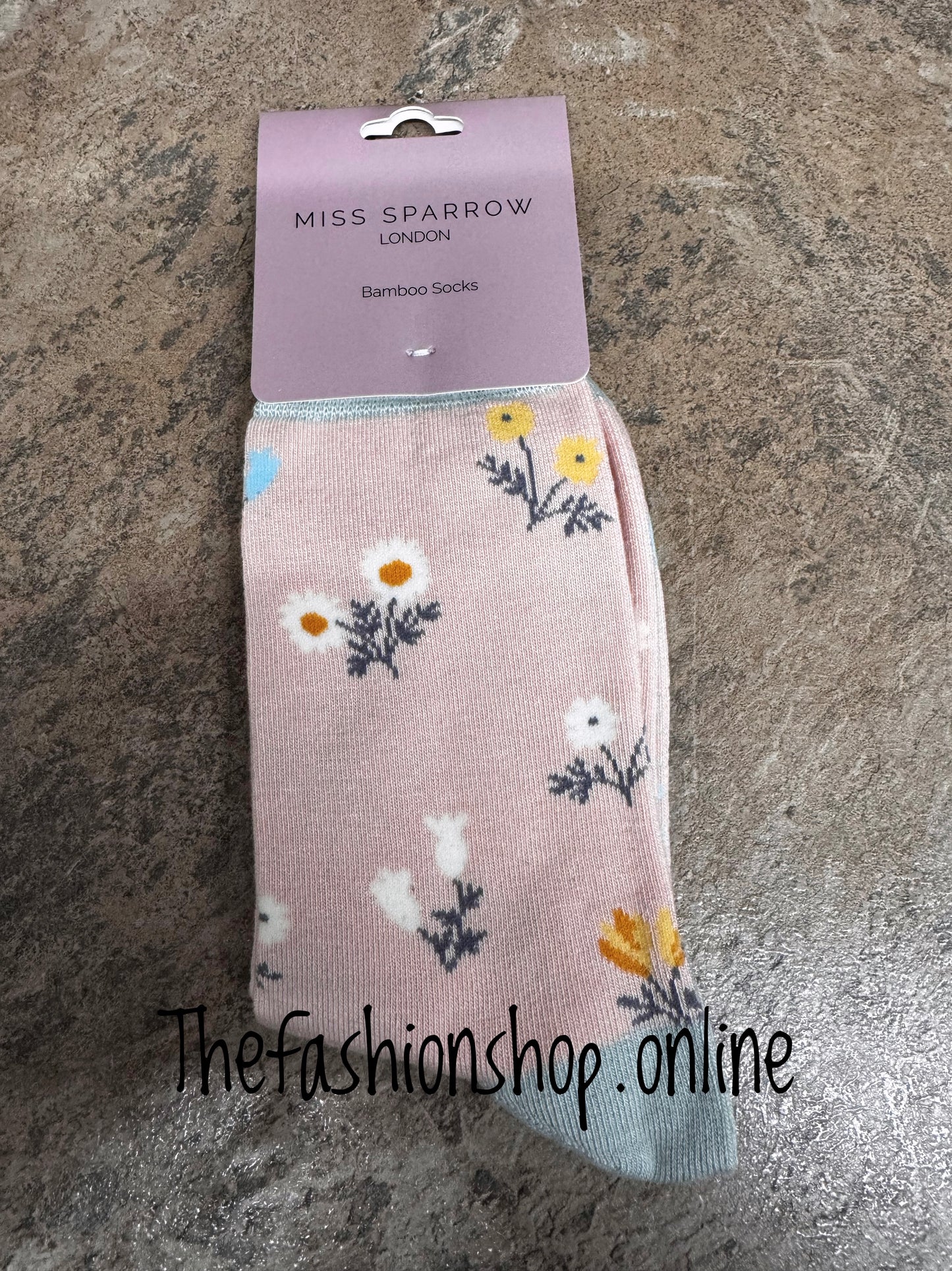 Miss Sparrow Dusky Pink Dainty Floral Bamboo socks 3-7