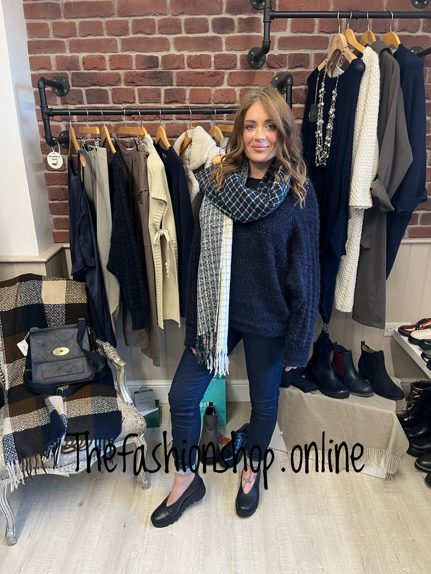 Navy wool mix knitted jumper 8-16