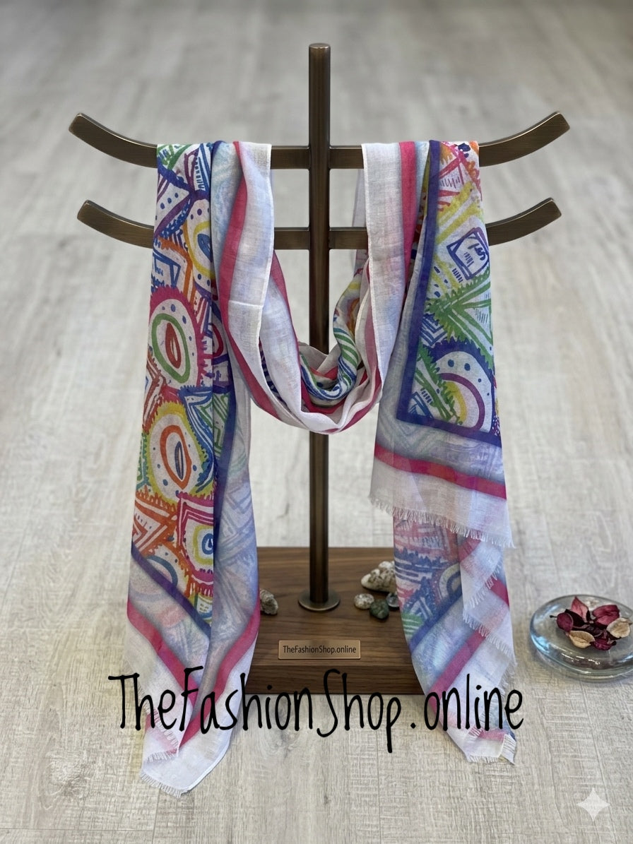 Colourful graphic print scarf
