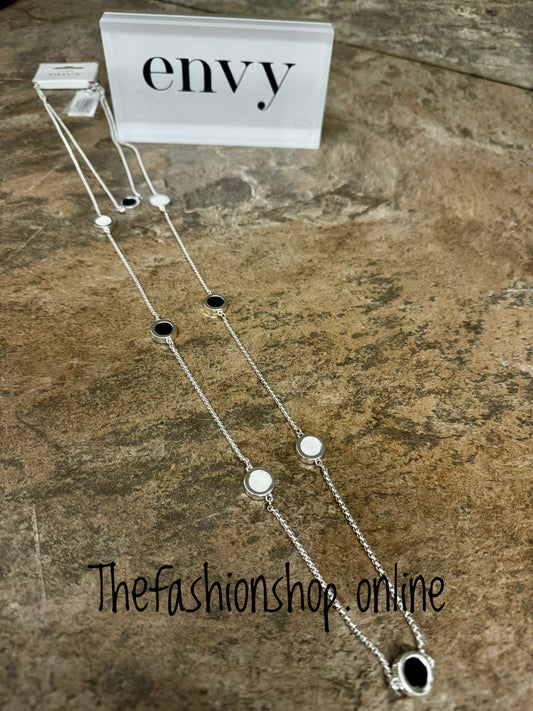 Envy double layer silver necklace with black & white circles
