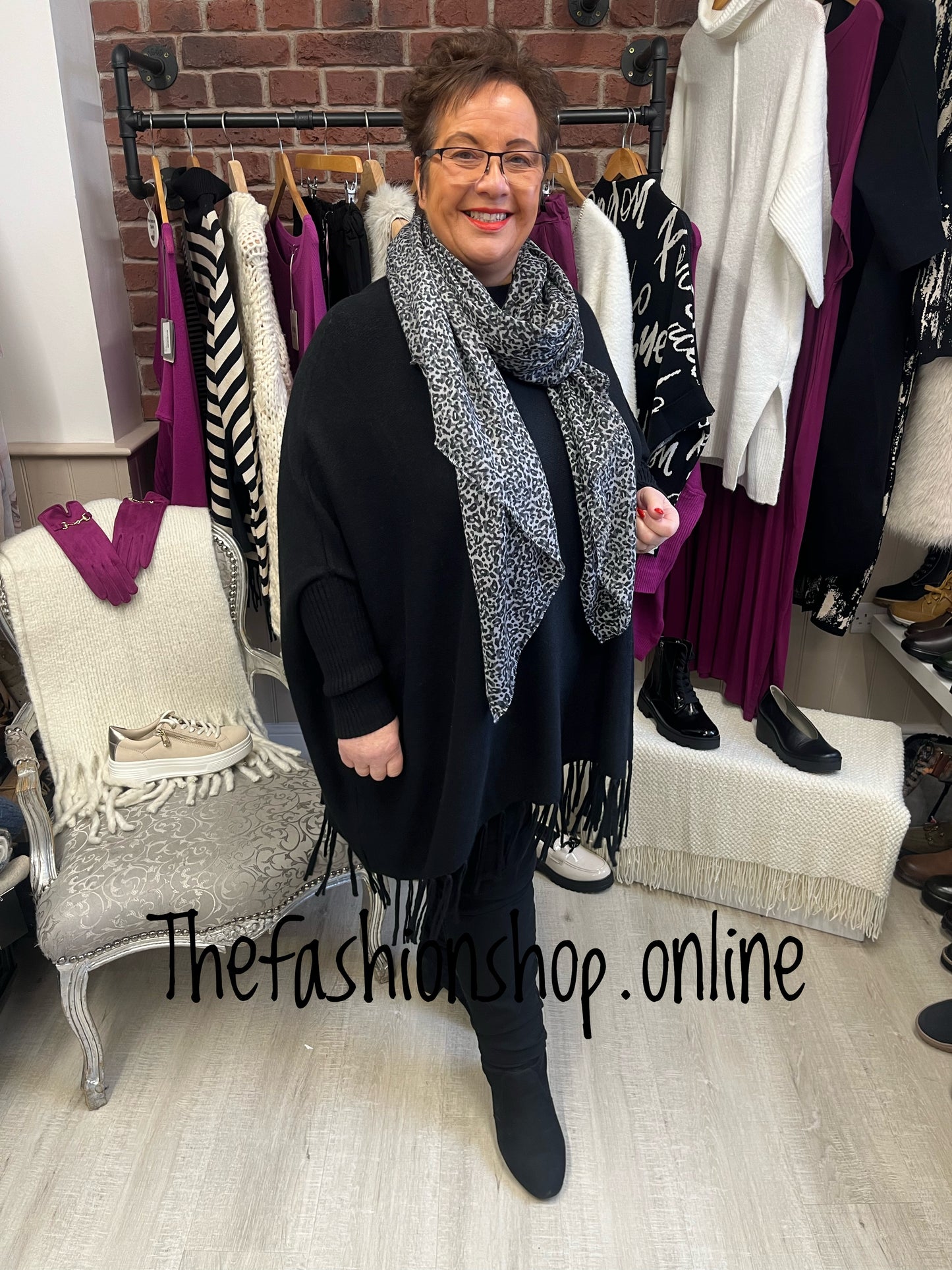 Black tassel poncho with sleeves 12-26