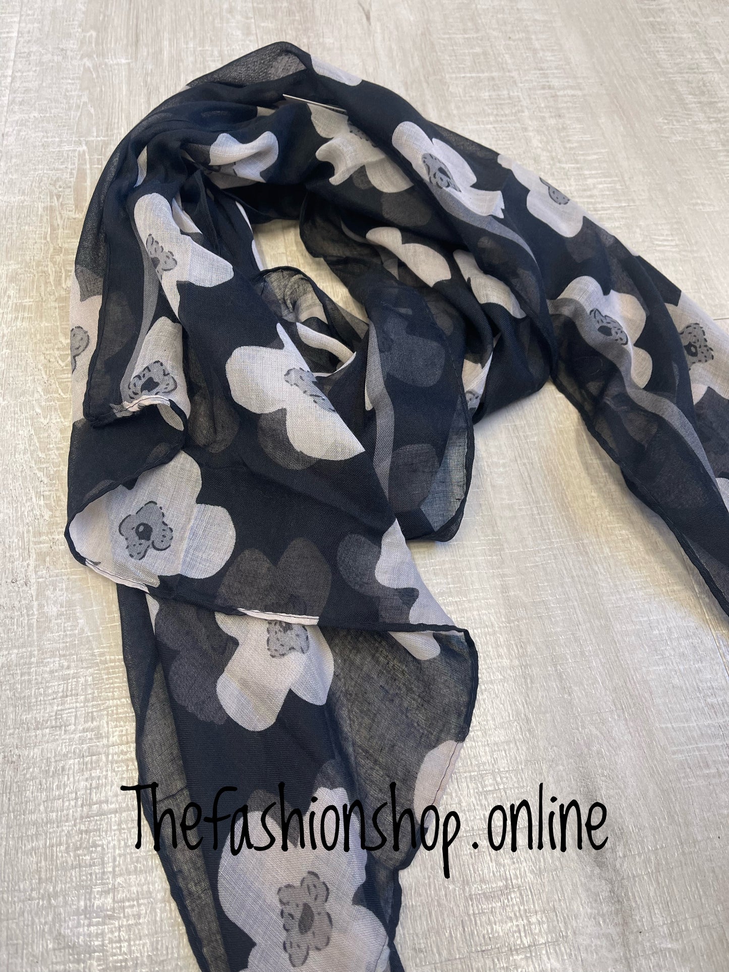 Black large floral print scarf