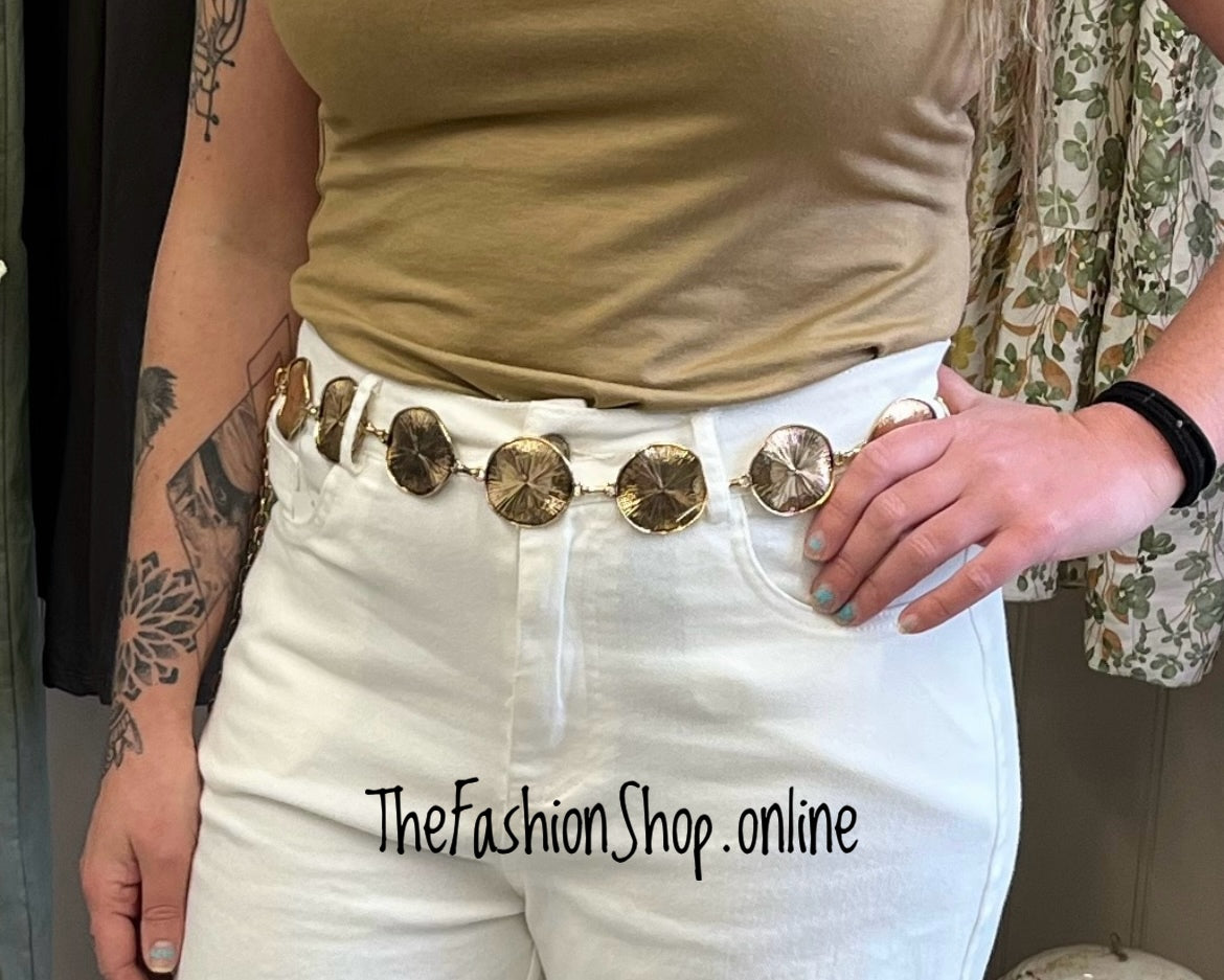 Brushed Gold Medallion Chain Belt