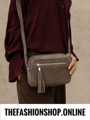 Leather Mocha Suede Shoulder Bag