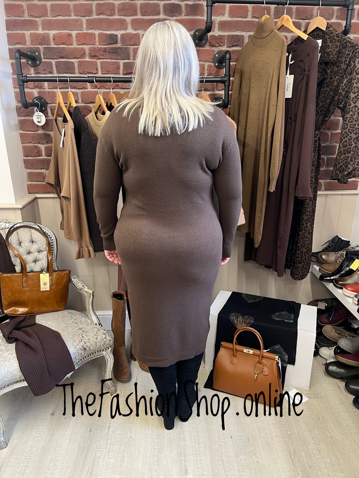 Alison brown cable knit jumper dress 14-18