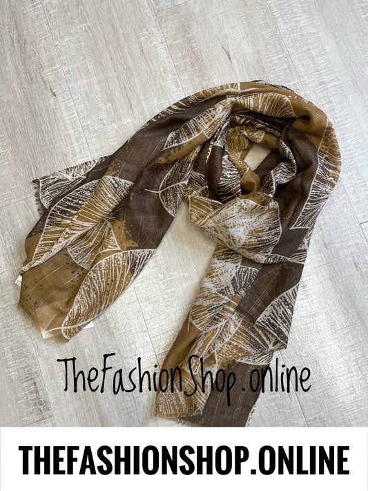 Brown leaves lightweight scarf