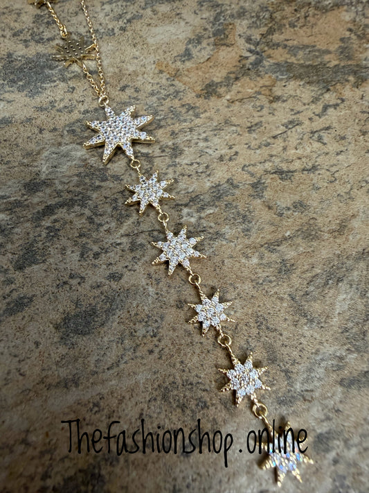 Zelly Gold Stars Drop Necklace