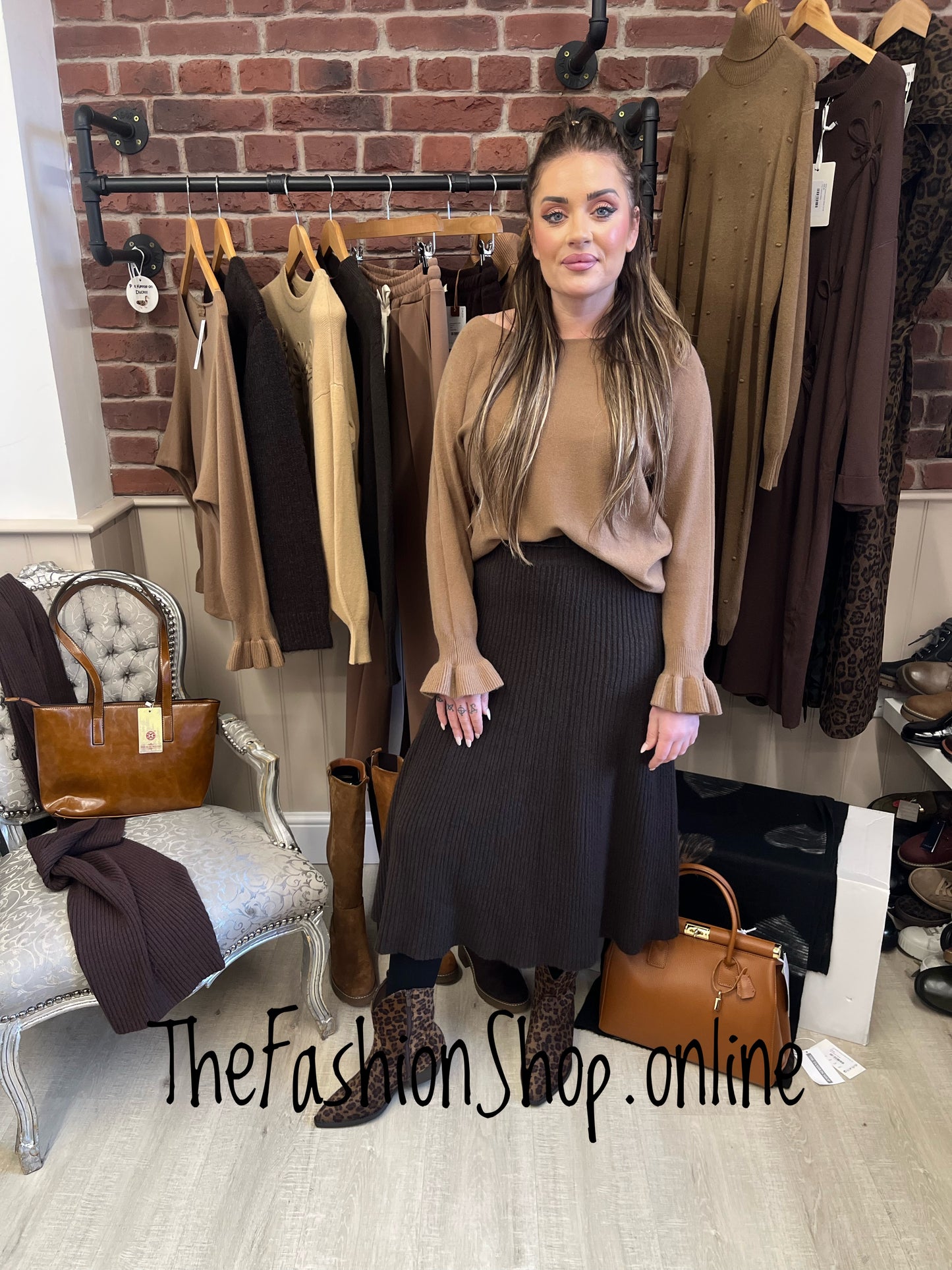 Della camel frill cuff jumper 8-16