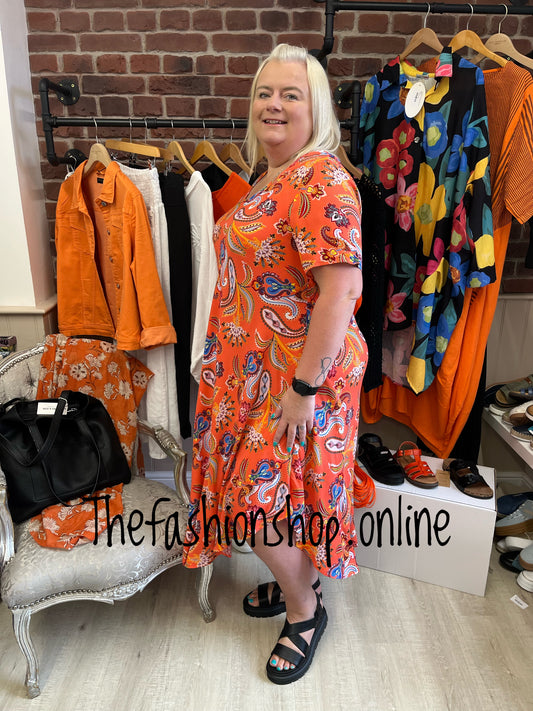 Stella Morgan orange paisley midi dress sizes 12-20