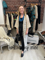 Beige open knit longline jacket  10-12, 14-16