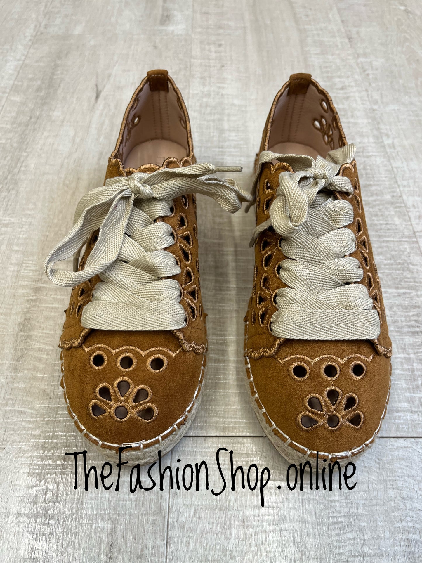 Cally camel cut out espadrille trainers sizes 3-8 (36-41)