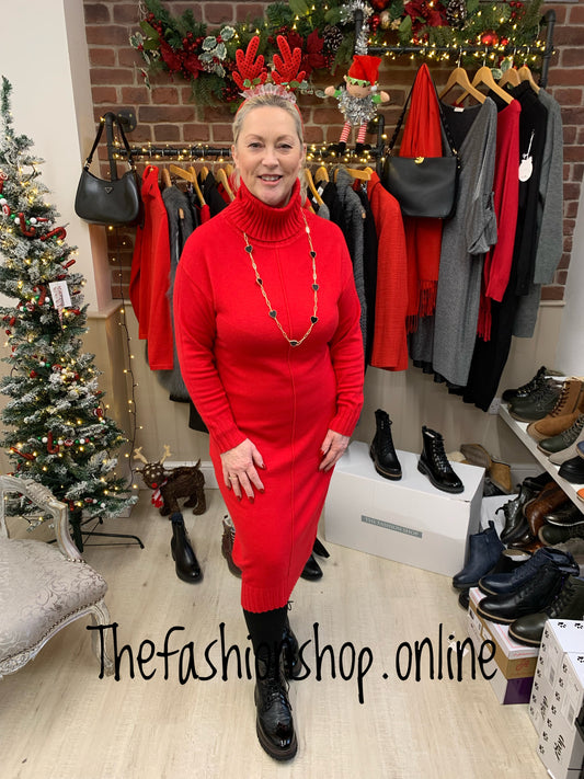 Red polo neck knit dress 10-18