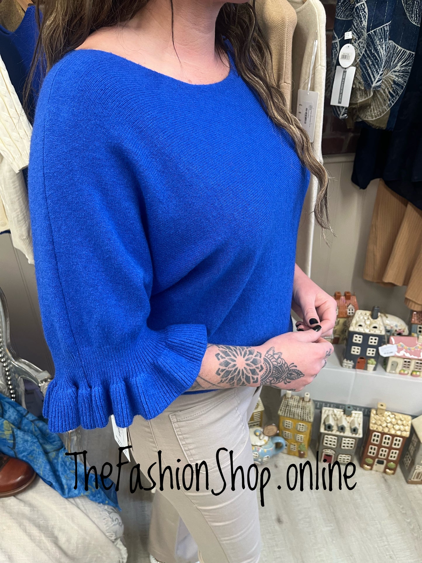 Tess royal blue jumper with frill sleeve 8-14