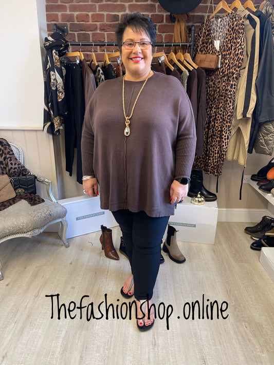 Plus size brown seam detail jumper 16-24
