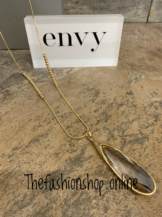 Envy long gold crystal pendant necklace