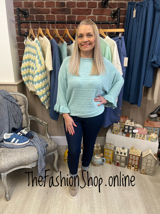 Eleanor aqua frill sleeve jumper 10-16
