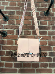 Pink faux leather messenger bag