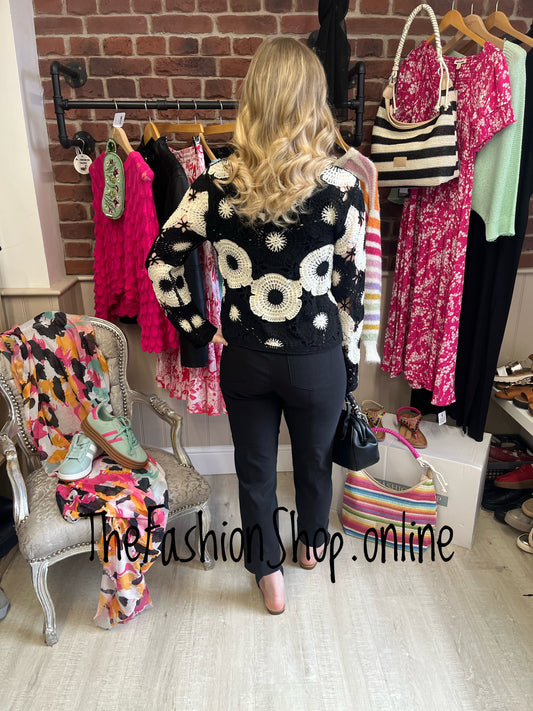Lola black and cream embellished crochet top 8-14