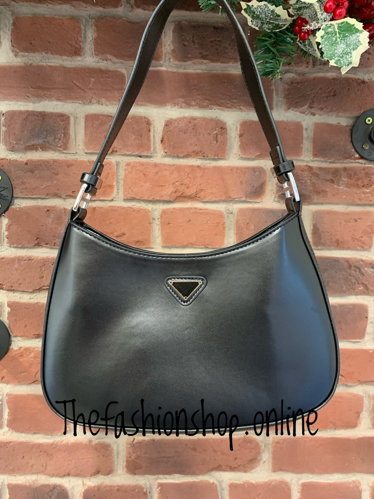 Black faux leather shoulder bag