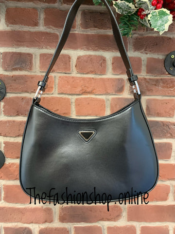 Black faux leather shoulder bag