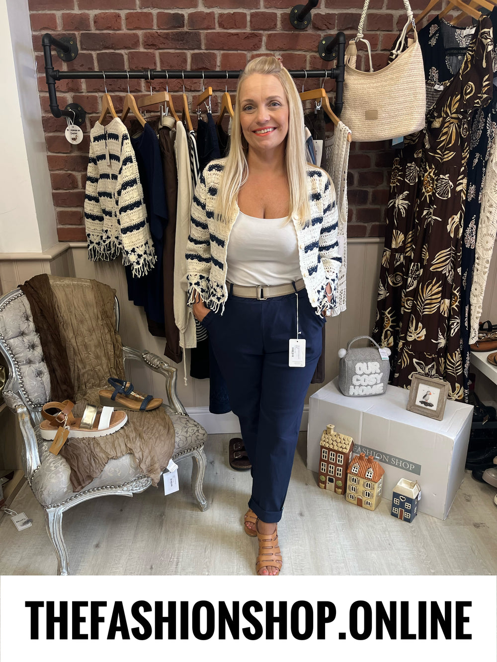 Rose navy and cream knitted cardigan 8-12